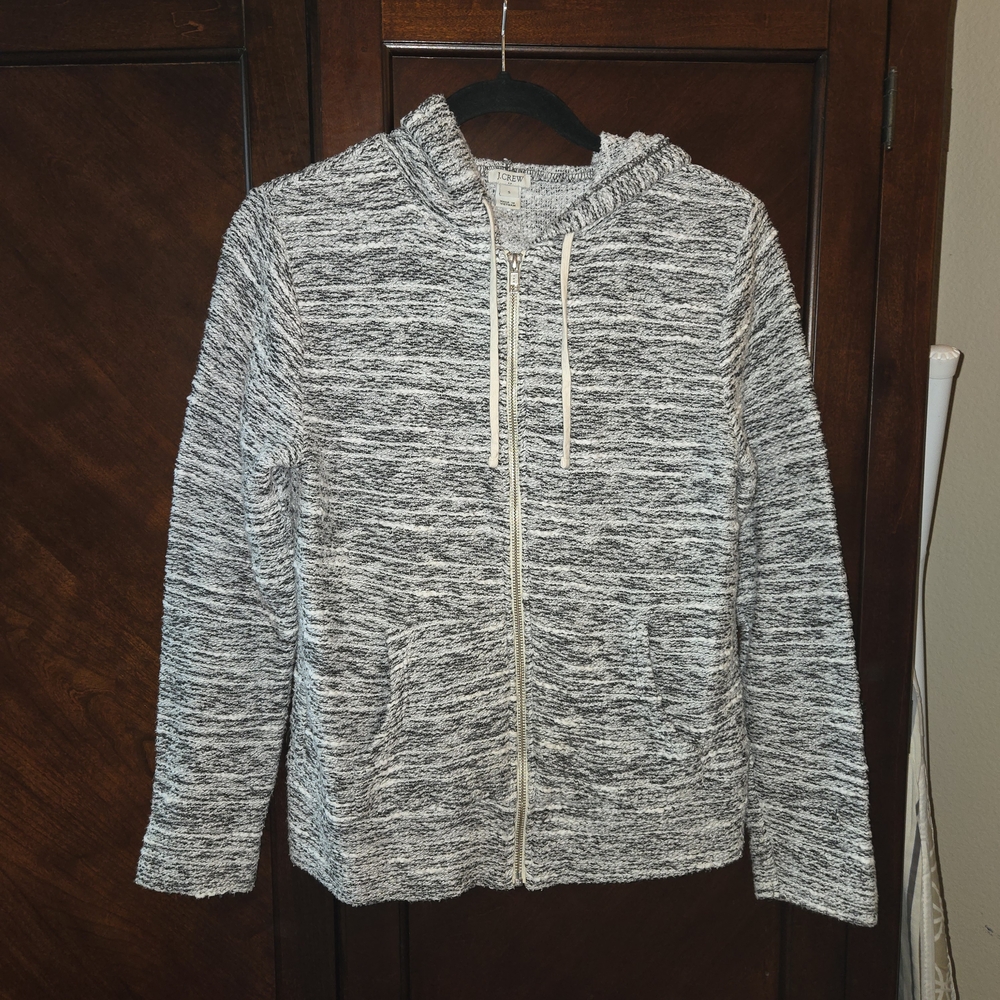 🌺 J. Crew Women's Black and White Marled Zip Hoodie Cardigan